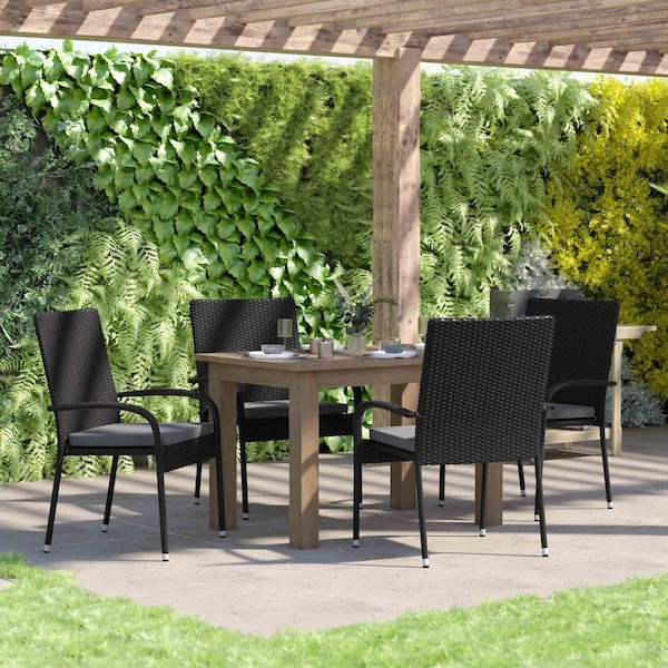 Flash Furniture Black Patio Chairs with Gray Cushions, PK 4 4-TW-3WBE073-CU01GY-BK-GG